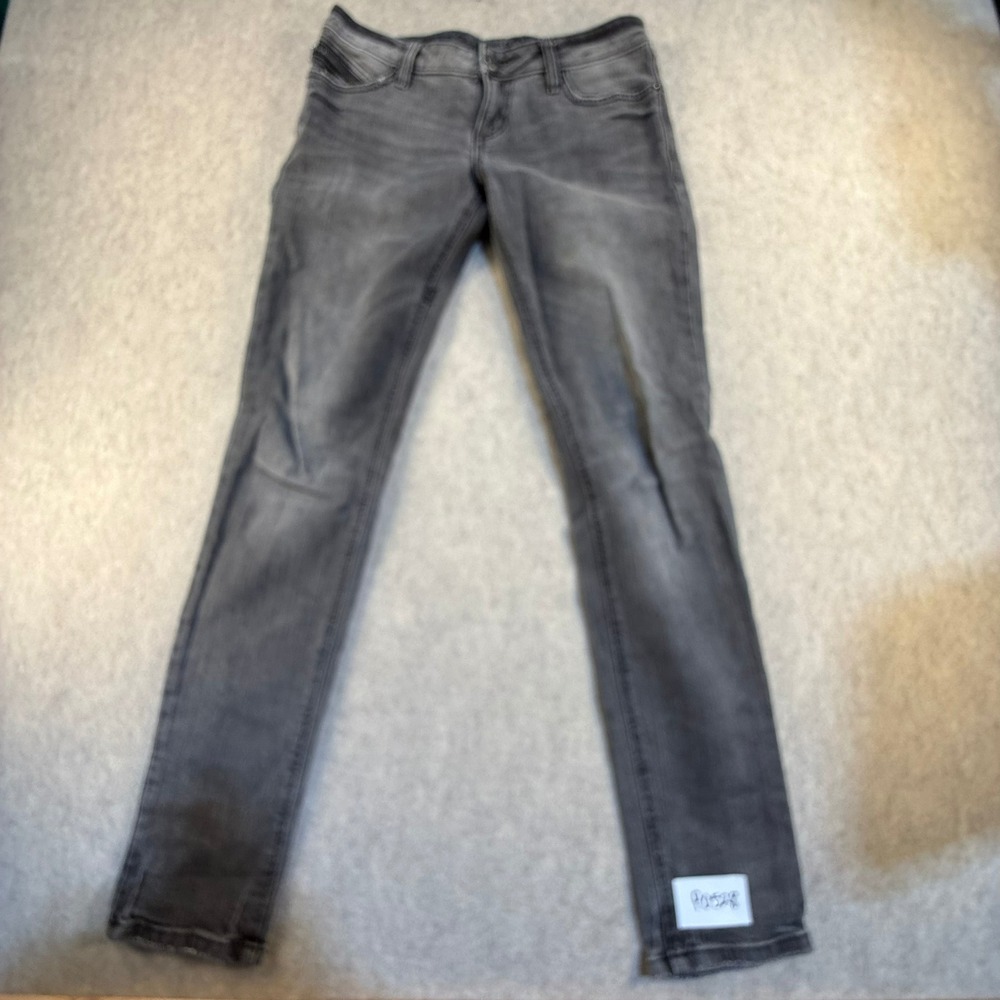 Fox Racing Womens Skinny Jeans Gray Faded Wash Moto Zipper Detail Size 7